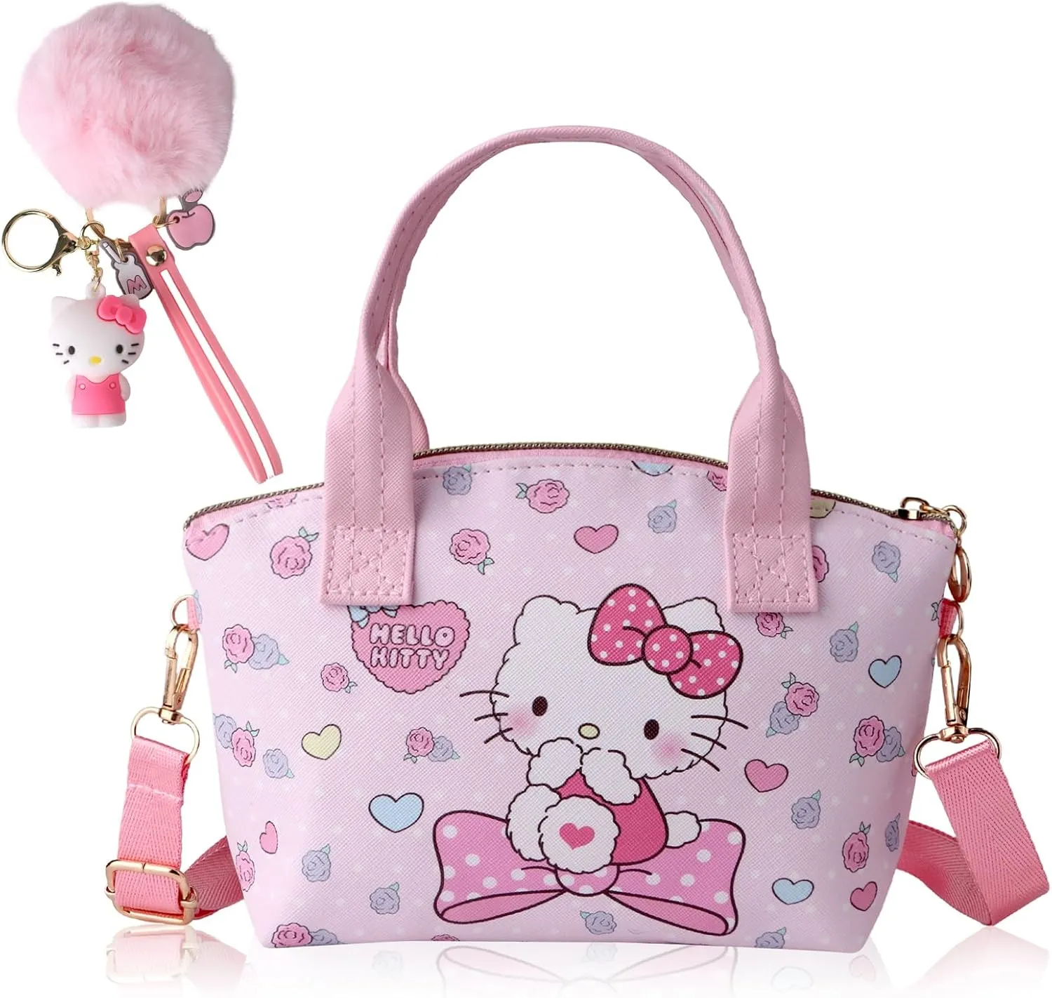2-piece Cute purse for girls,Cute Crossbody Purse,Little Bag for Girl,Small Backpack with Cartoon Accessories, Wallet Bag Gifts With Zipper for Girl (Pink)