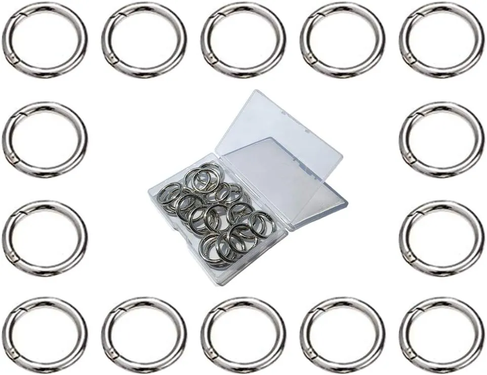 20 pcs Zinc Alloy Round Carabiner Spring Snap Clips Hook Keychain Keyring Buckle Key Chain Jump Rings O Ring Metal Secure Holder Durable Rust-Proof for Bags Purses Organizing Accessory, Silver