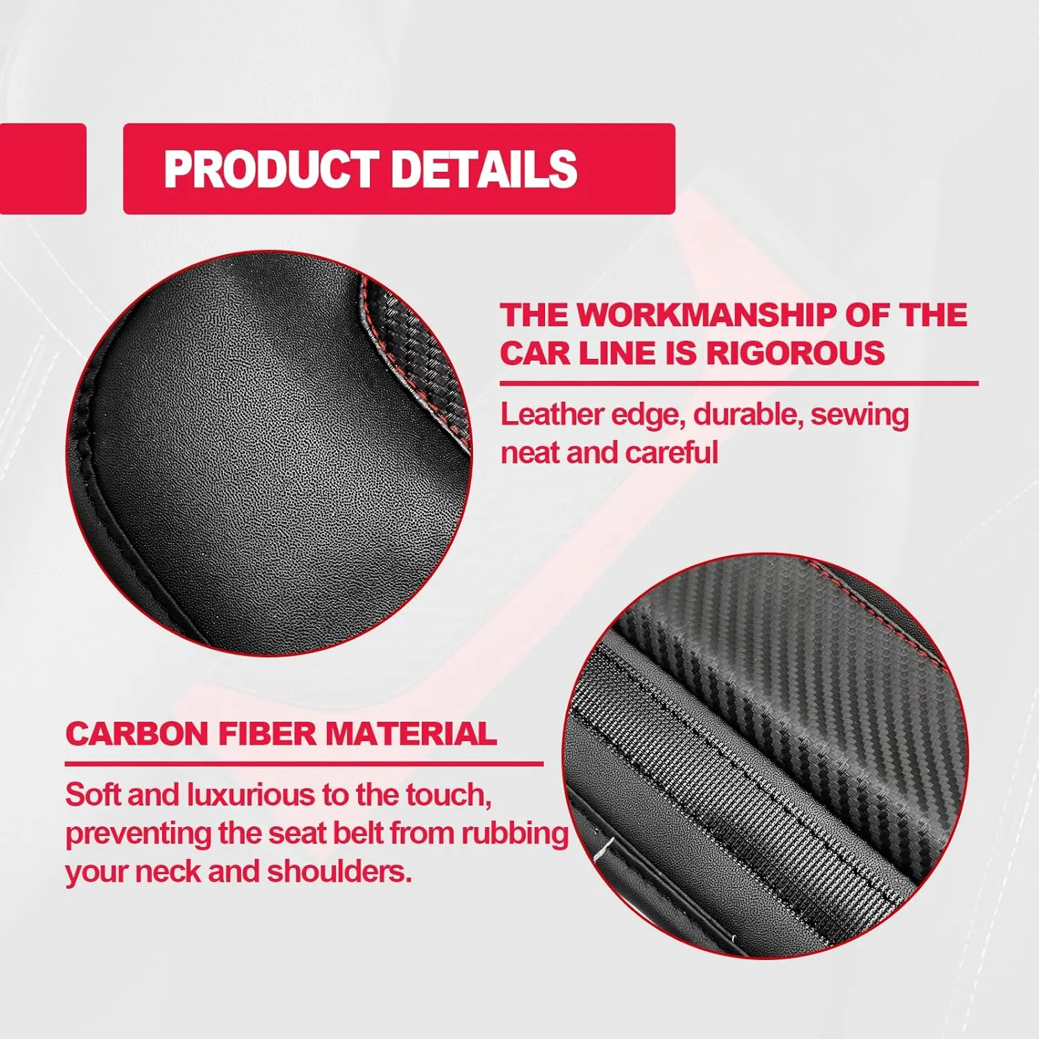 2PCS Leather Carbon Fiber Safety Safety Belt Shoulder, Soft Car Safety Belt Cover Protect Your Neck and Shoulder, Car Accessories Safety Belt Pad Compatible with Car Truck (Black)