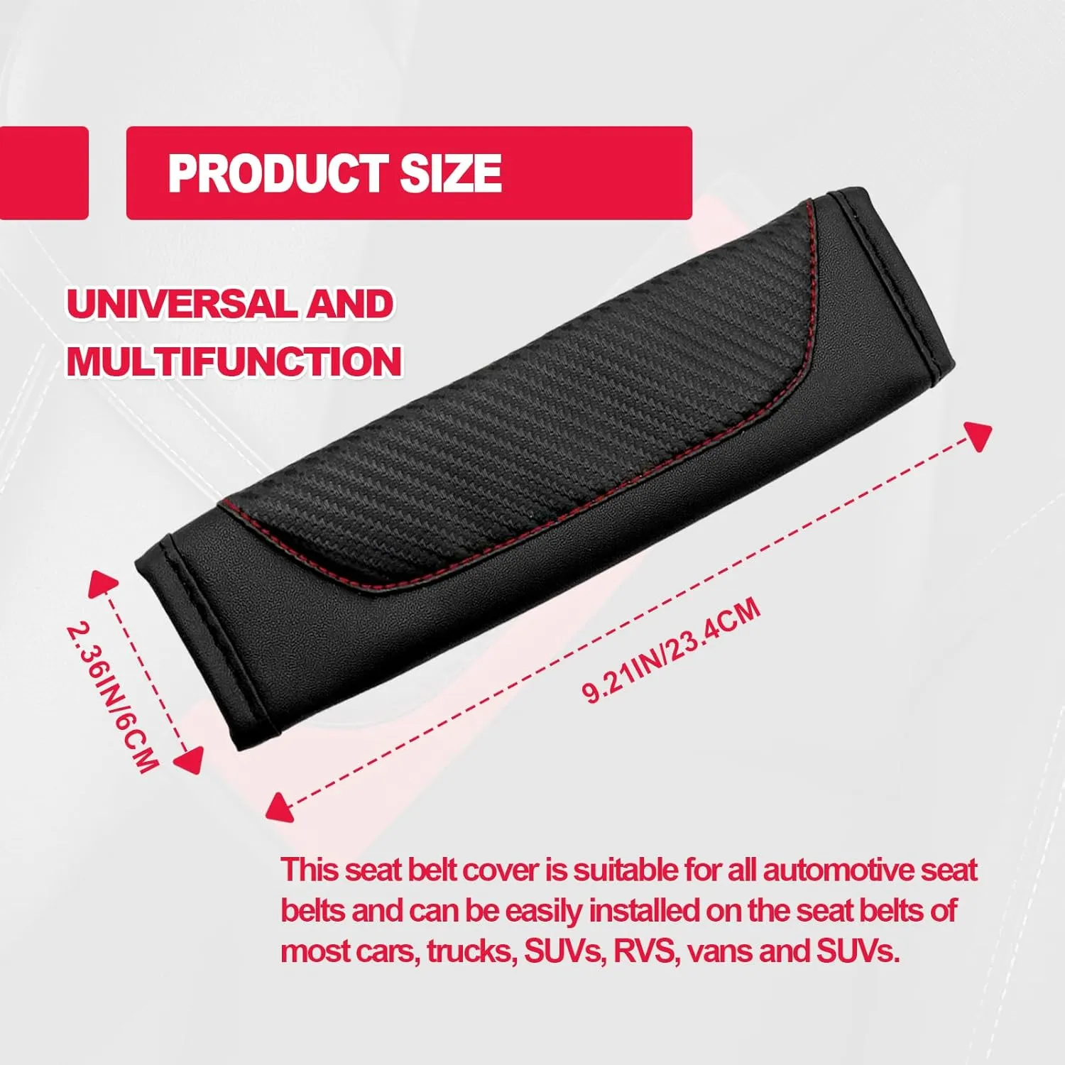 2PCS Leather Carbon Fiber Safety Safety Belt Shoulder, Soft Car Safety Belt Cover Protect Your Neck and Shoulder, Car Accessories Safety Belt Pad Compatible with Car Truck (Black)