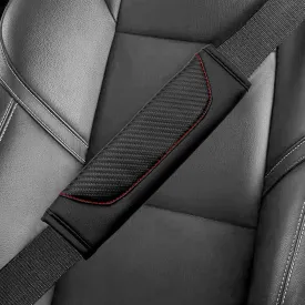 2PCS Leather Carbon Fiber Safety Safety Belt Shoulder, Soft Car Safety Belt Cover Protect Your Neck and Shoulder, Car Accessories Safety Belt Pad Compatible with Car Truck (Black)