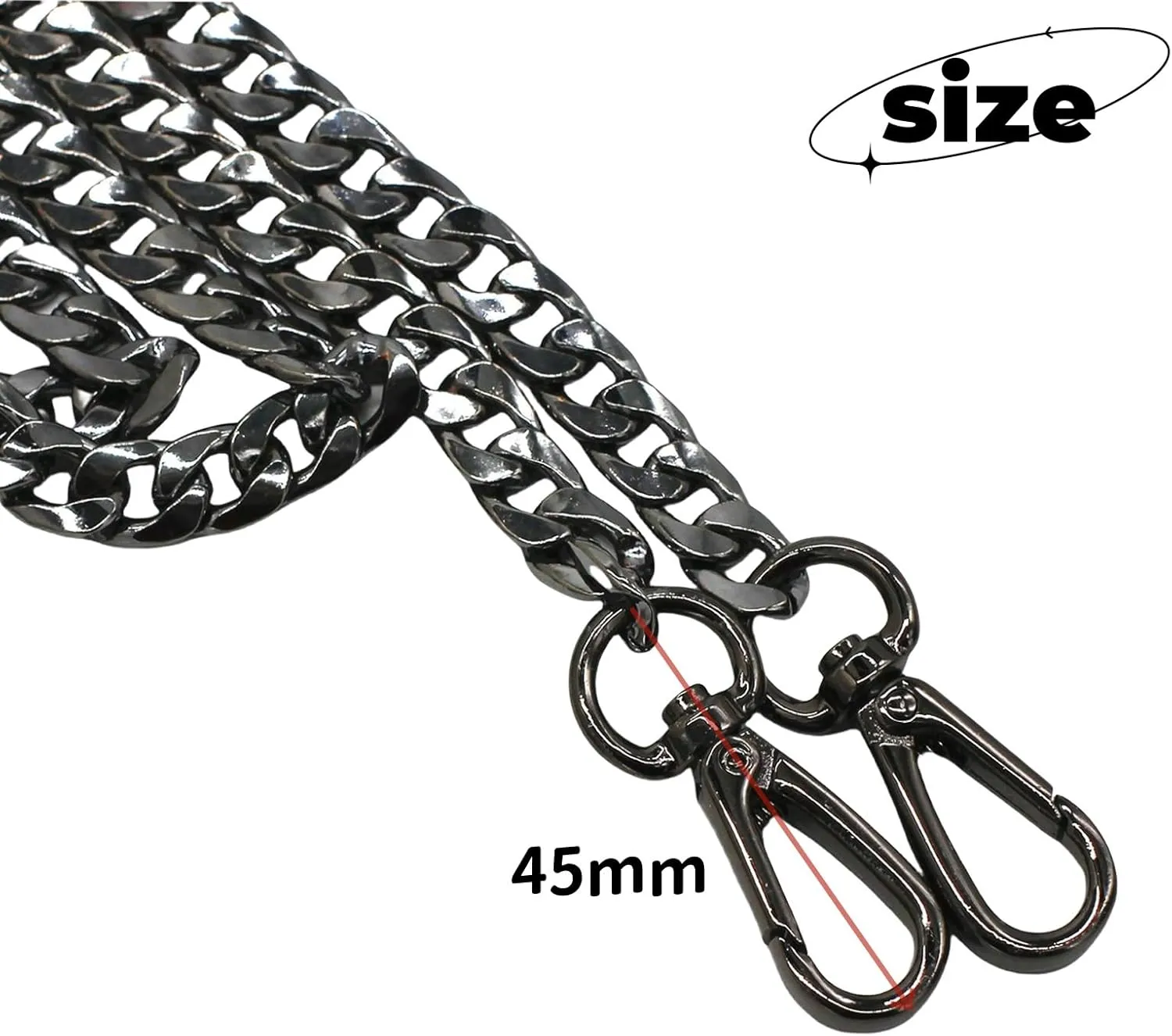 55" DIY Iron Flat Chain Strap Handbag Chains Accessories Purse Straps Shoulder Cross Body Replacement Straps, with Metal Buckles (Gun-Black)
