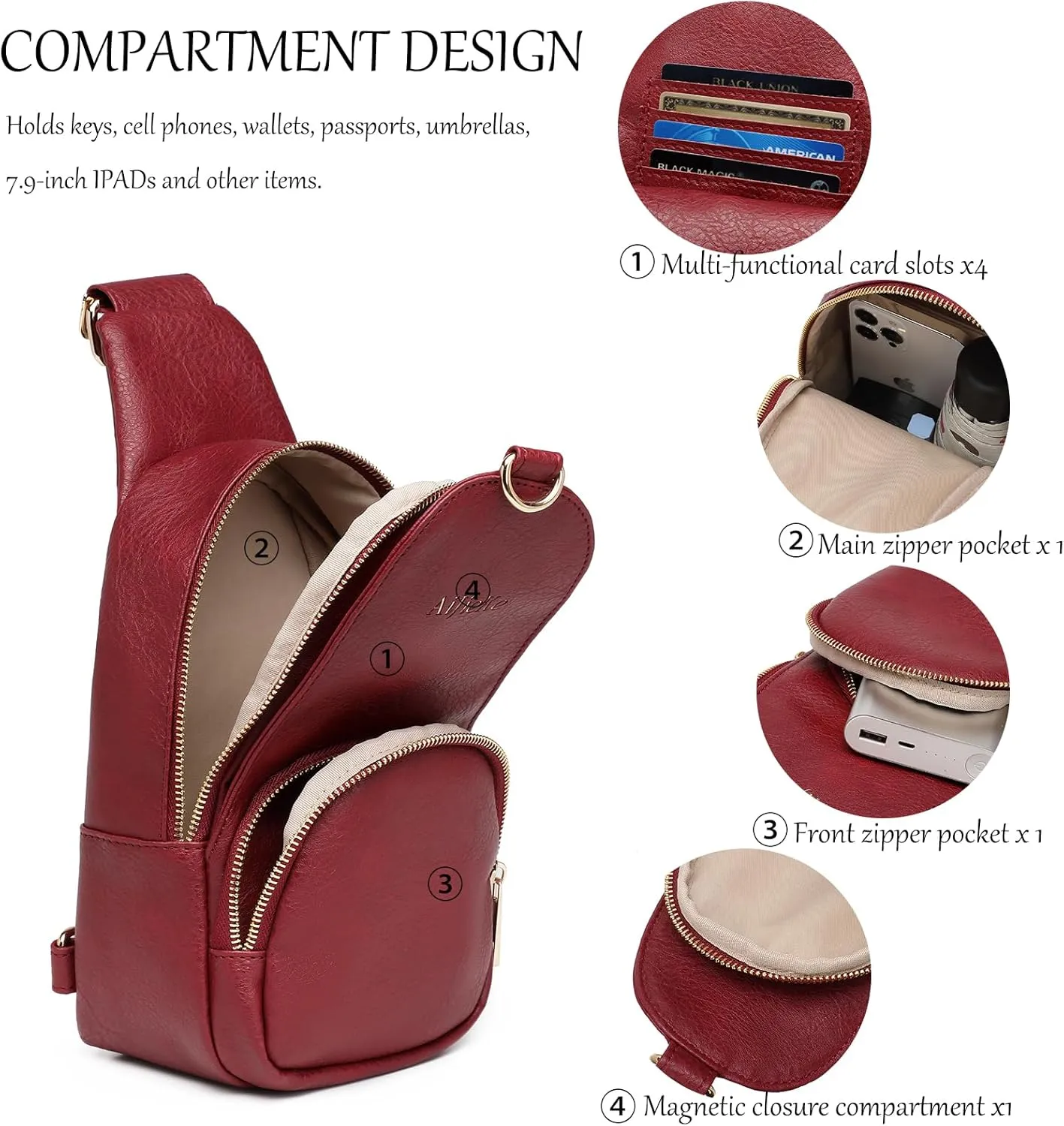 AIJIEKE Womens Crossbody Bag, Large Travel Sling Bag, Trendy Sling Purse, Big Fashion Fanny Pack, Belt Bag, Waist Pack, Red