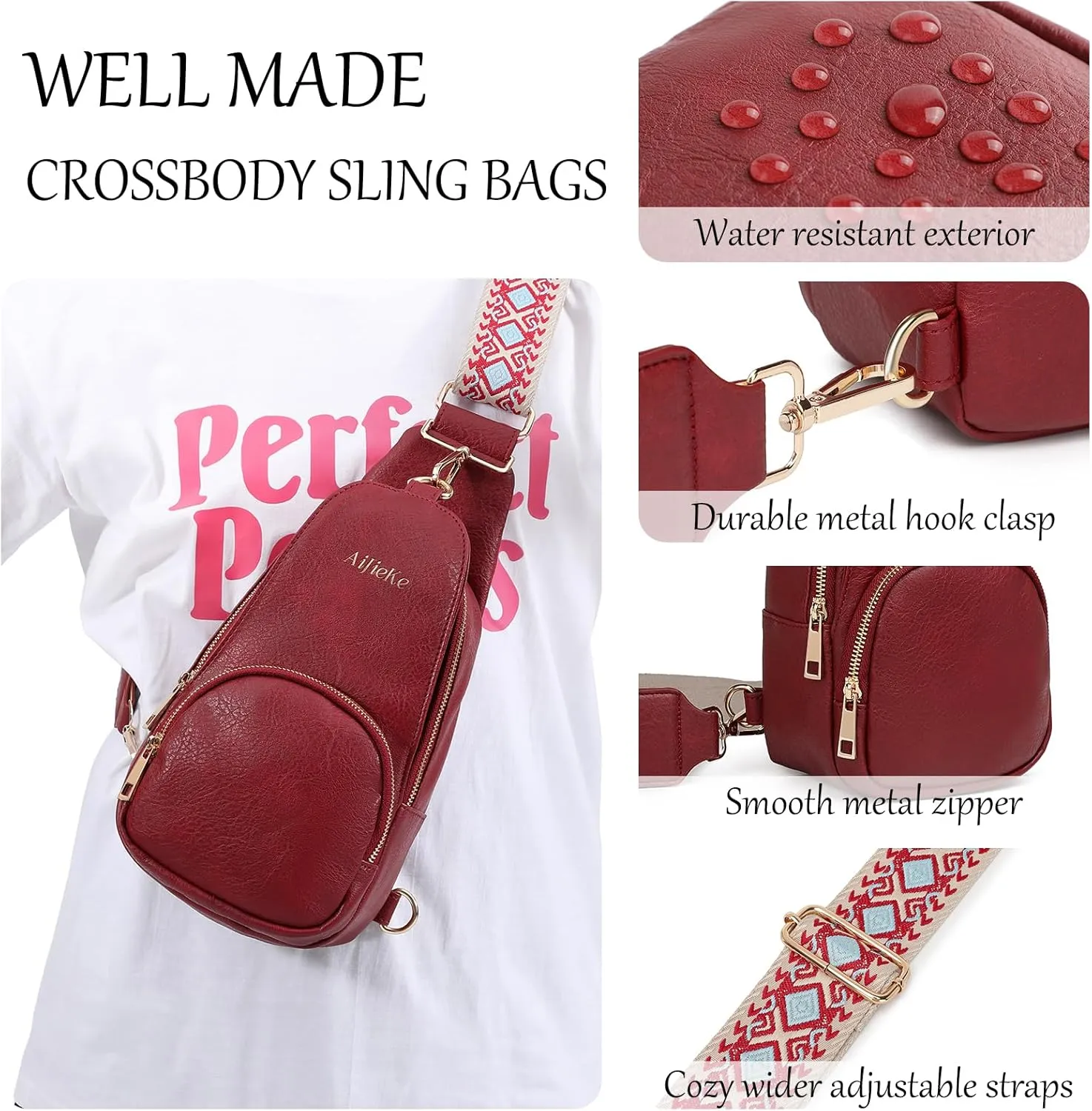 AIJIEKE Womens Crossbody Bag, Large Travel Sling Bag, Trendy Sling Purse, Big Fashion Fanny Pack, Belt Bag, Waist Pack, Red