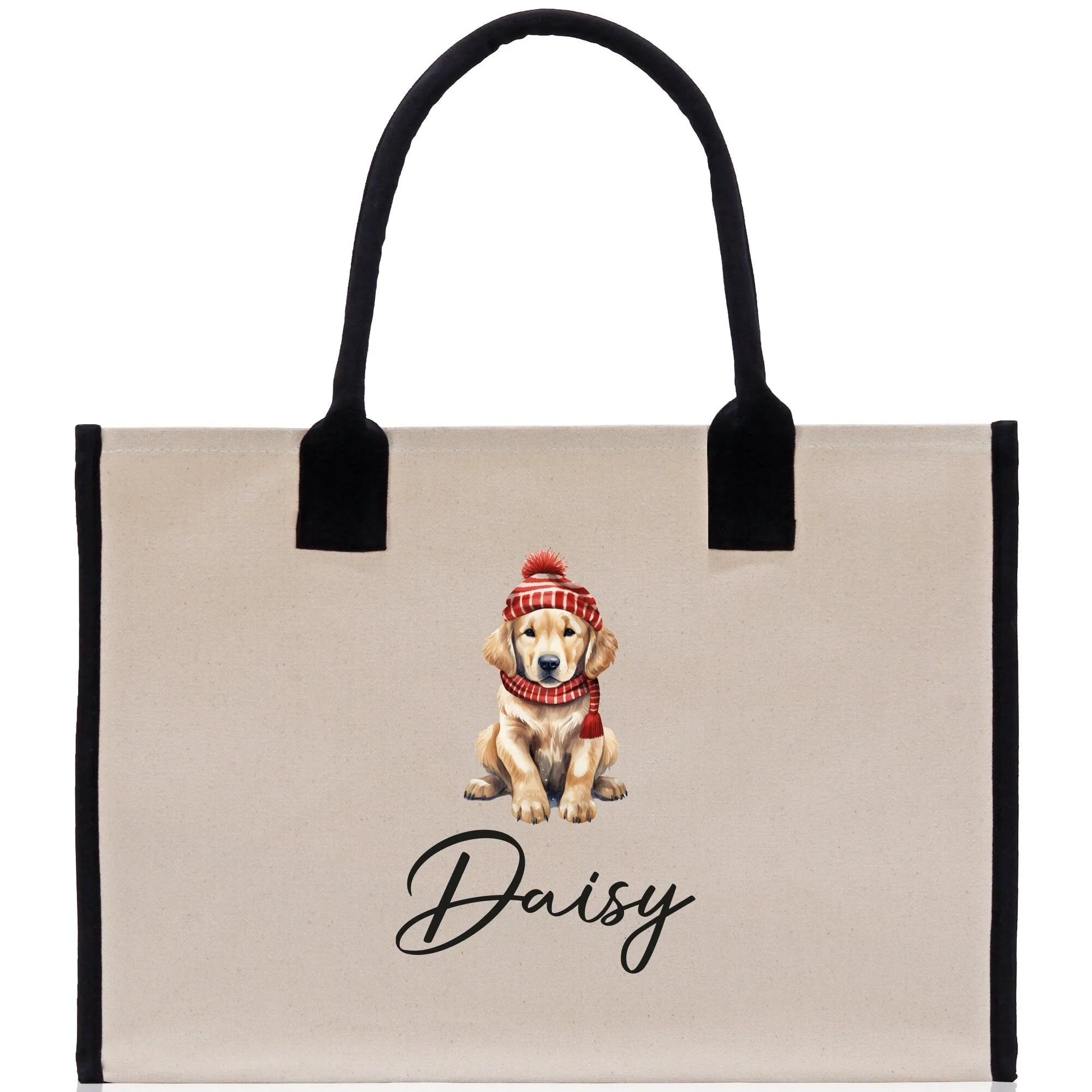 Baby Golden Retriever Custom Name Custom Cotton Canvas Tote Bag Custom Pet Lover Gift Pet Portrait Bag Personalized Pet Owner Gift Tote Bag