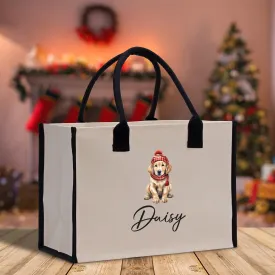 Baby Golden Retriever Custom Name Custom Cotton Canvas Tote Bag Custom Pet Lover Gift Pet Portrait Bag Personalized Pet Owner Gift Tote Bag