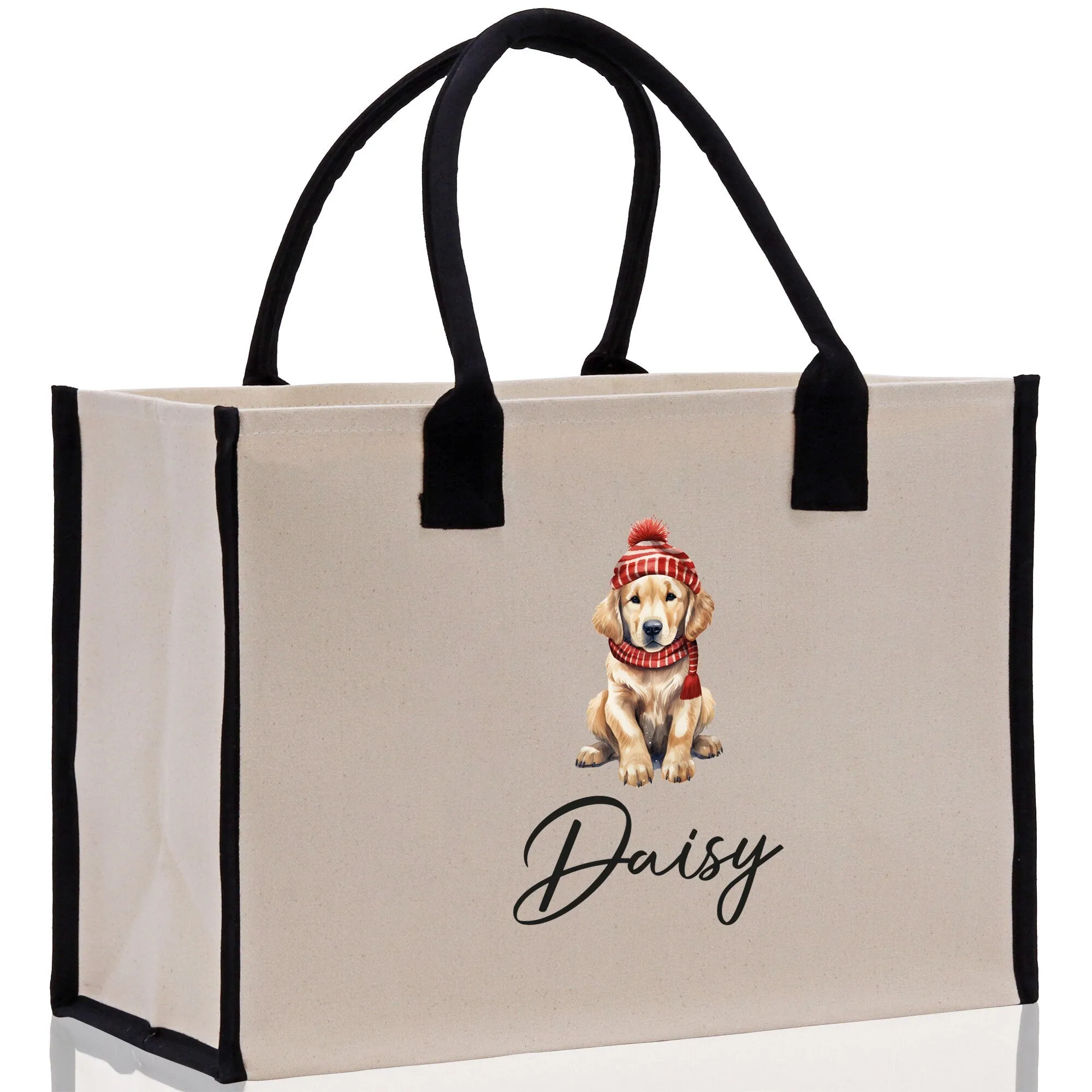 Baby Golden Retriever Custom Name Custom Cotton Canvas Tote Bag Custom Pet Lover Gift Pet Portrait Bag Personalized Pet Owner Gift Tote Bag
