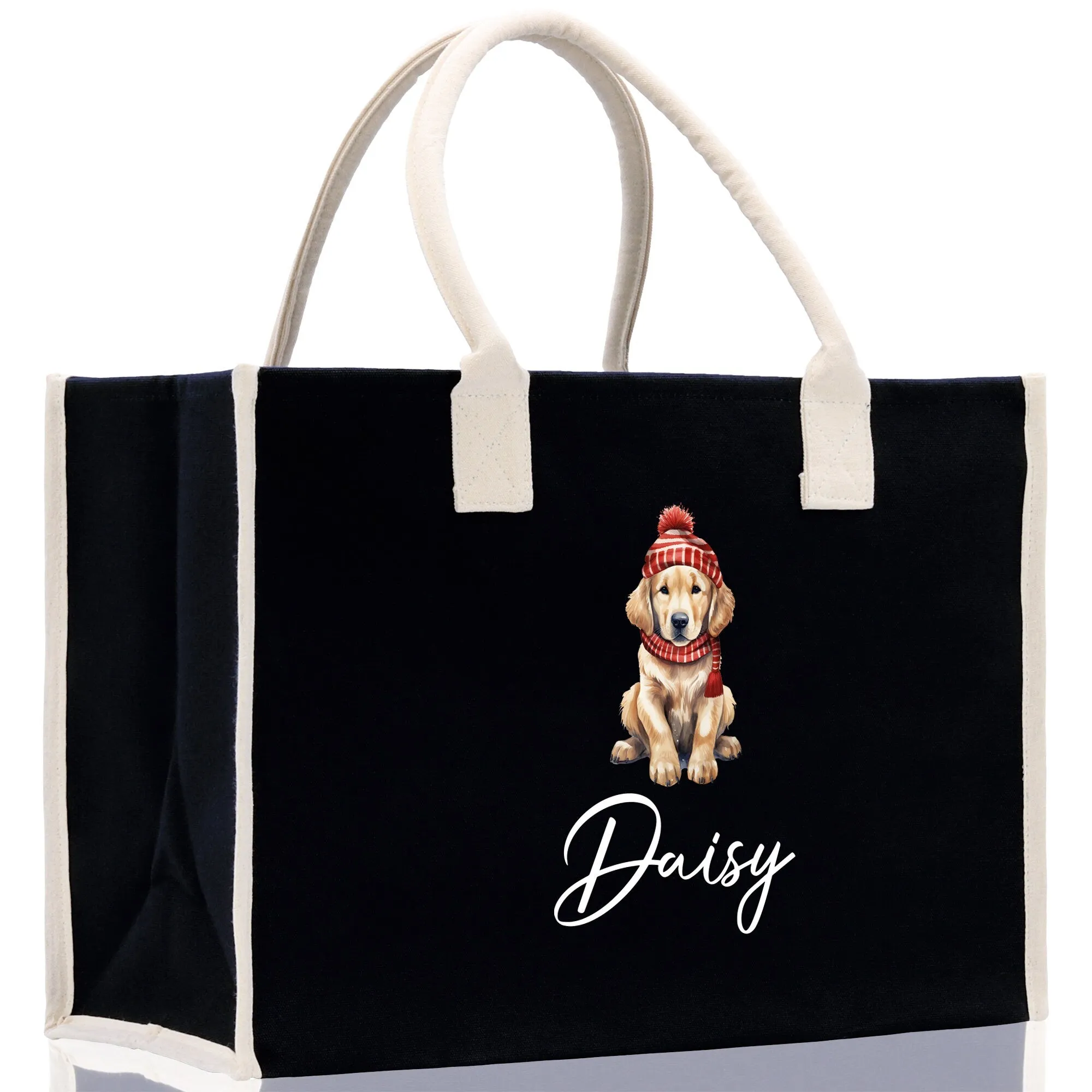 Baby Golden Retriever Custom Name Custom Cotton Canvas Tote Bag Custom Pet Lover Gift Pet Portrait Bag Personalized Pet Owner Gift Tote Bag