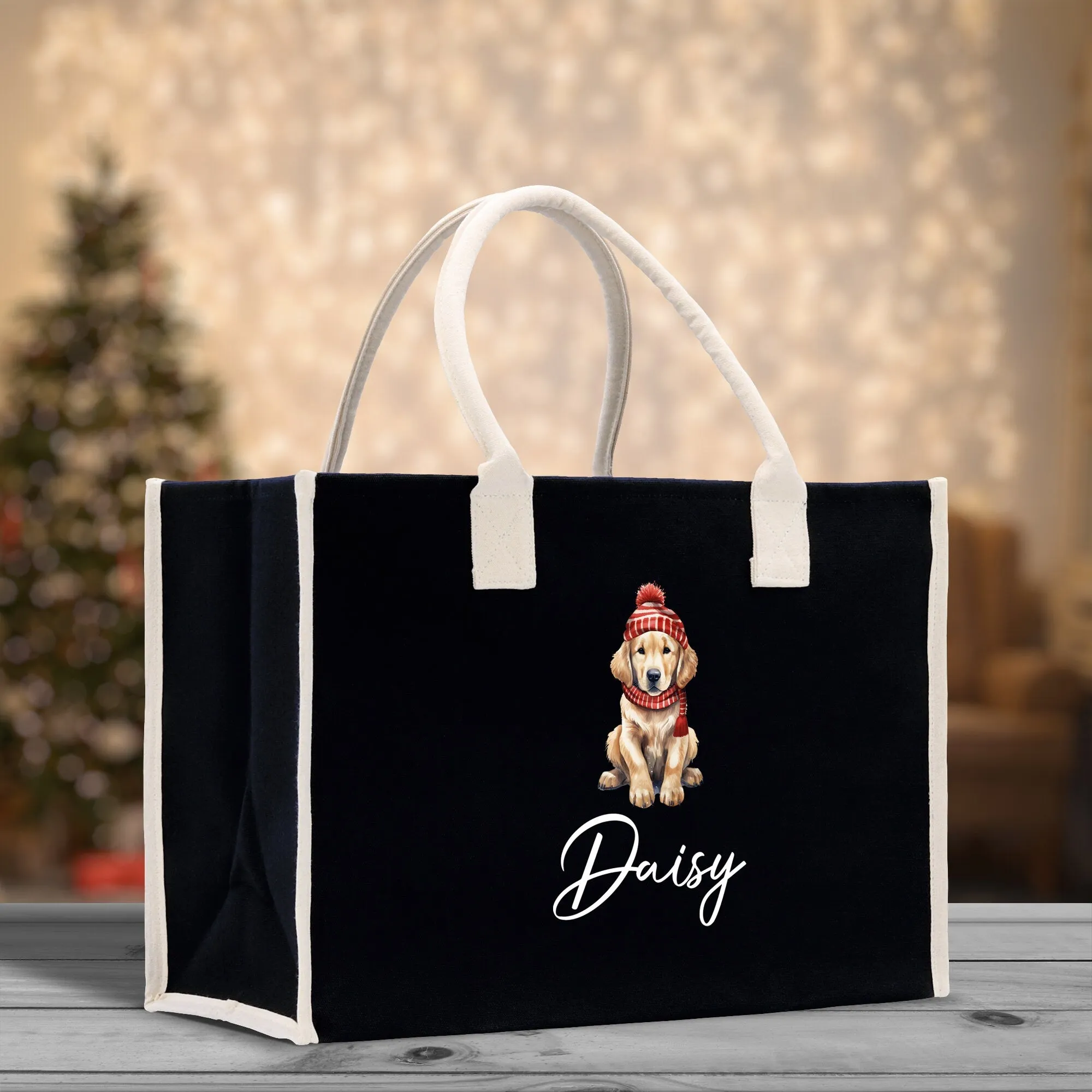 Baby Golden Retriever Custom Name Custom Cotton Canvas Tote Bag Custom Pet Lover Gift Pet Portrait Bag Personalized Pet Owner Gift Tote Bag