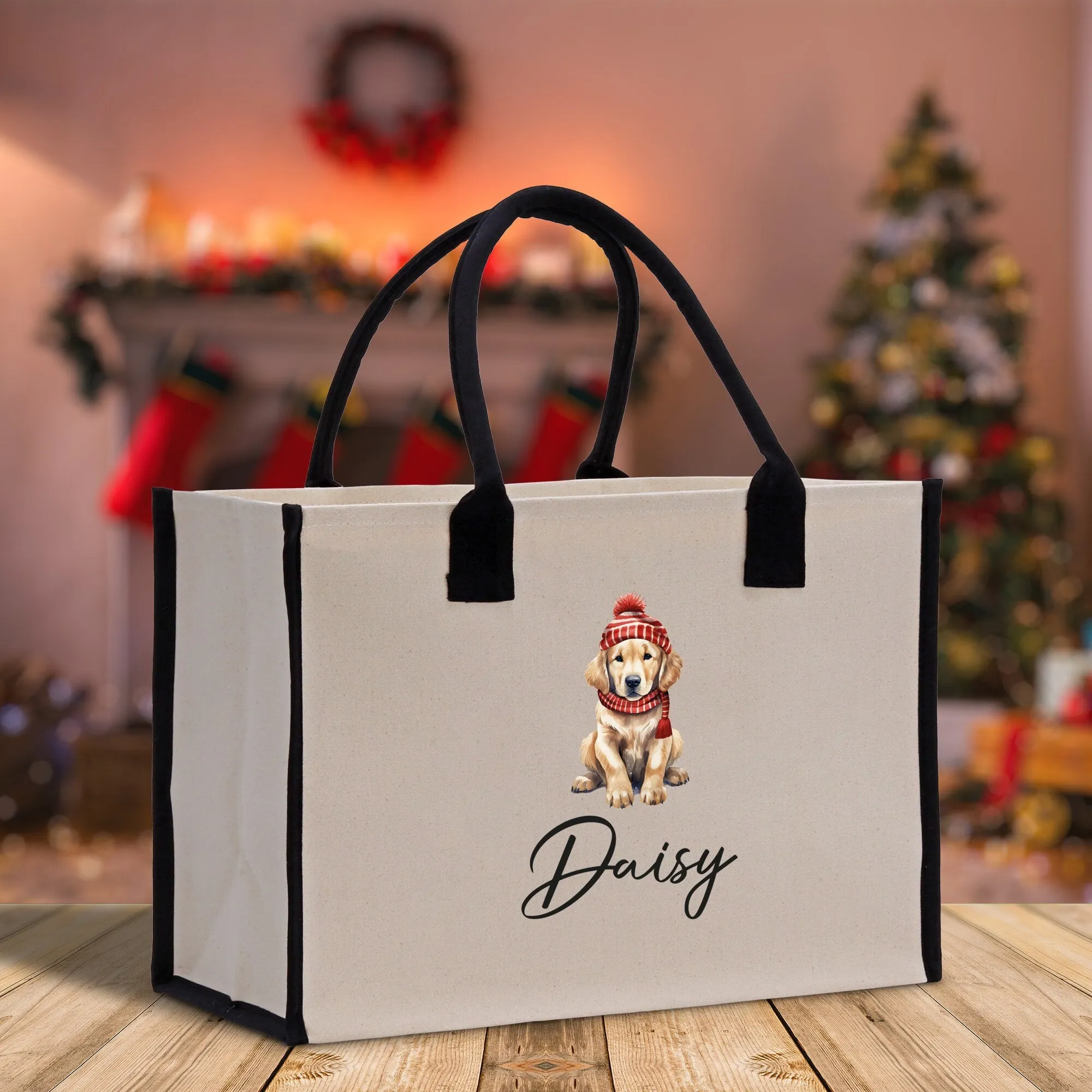 Baby Golden Retriever Custom Name Custom Cotton Canvas Tote Bag Custom Pet Lover Gift Pet Portrait Bag Personalized Pet Owner Gift Tote Bag