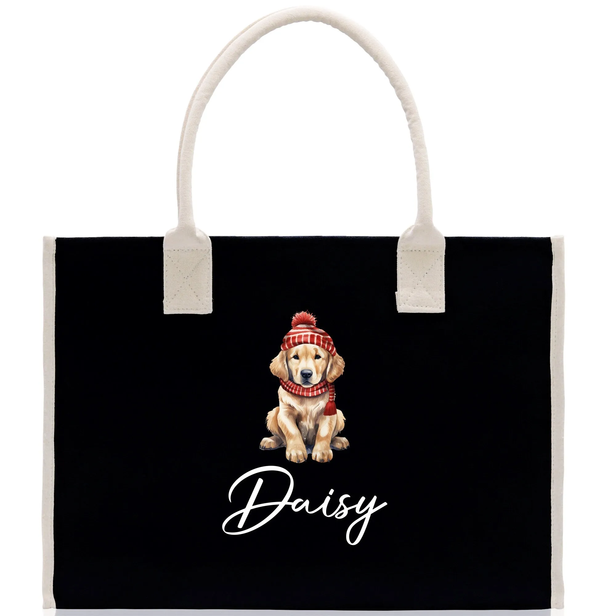 Baby Golden Retriever Custom Name Custom Cotton Canvas Tote Bag Custom Pet Lover Gift Pet Portrait Bag Personalized Pet Owner Gift Tote Bag