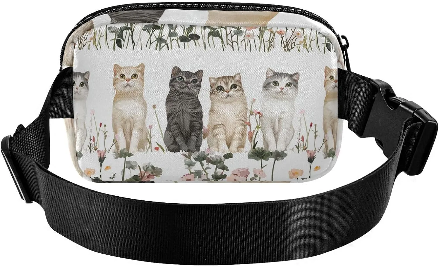Beauty Scottish Fold Cats White Cute Waist Bag Fanny Pack for Women Men Teenagers Multipurpose Crossbody Bag Anti Theft Waist Pack with Adjustable Strap for Cycling Hiking Gym