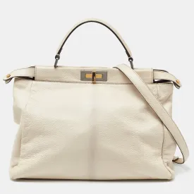 Beige Leather Large Peekaboo Top Handle Bag