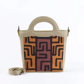 Beige Top Handle Handbag African Tribal