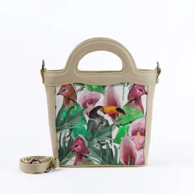 Beige Top Handle Handbag Bird