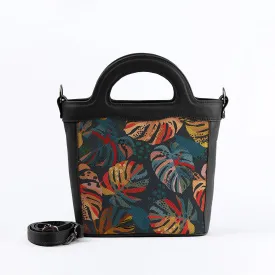 Black Top Handle Handbag Big Leafs