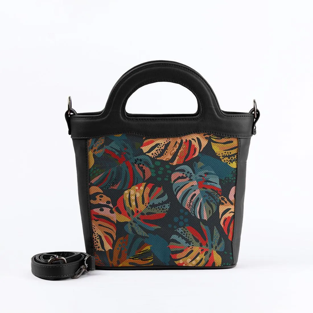 Black Top Handle Handbag Big Leafs