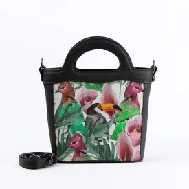 Black Top Handle Handbag Bird