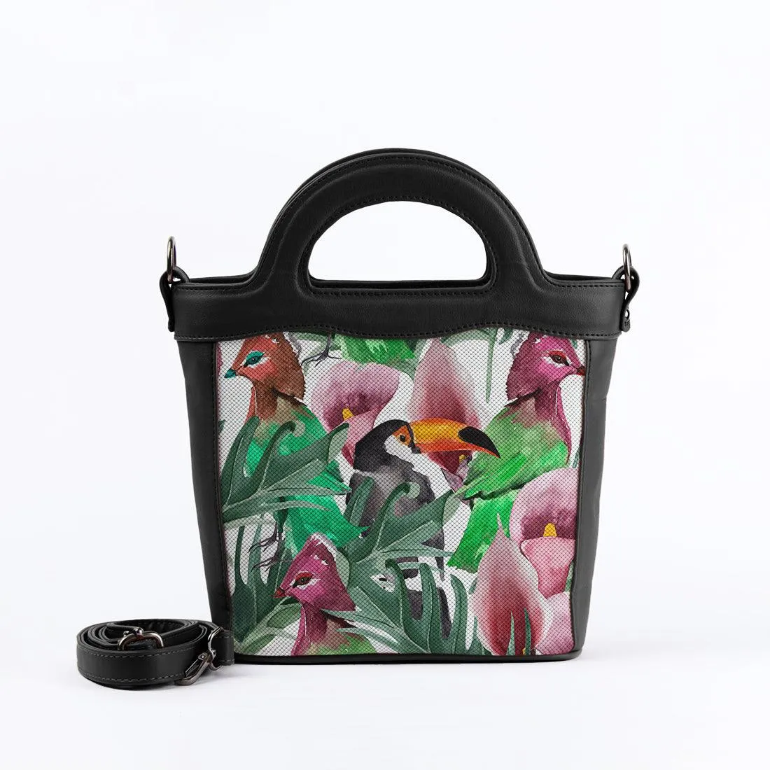 Black Top Handle Handbag Bird