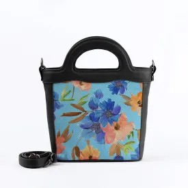 Black Top Handle Handbag Floral in blue