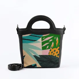 Black Top Handle Handbag Garden