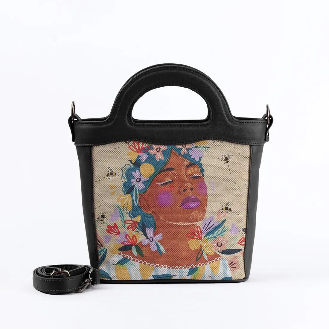 Black Top Handle Handbag Save the bees