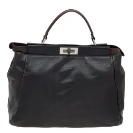 Black/Dark Brown Leather Large Peekaboo Top Handle Bag