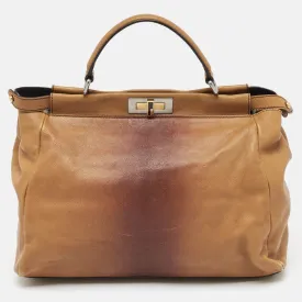 Brown Ombre Leather and Calf Hair Lining Large Peekaboo Top Handle Bag