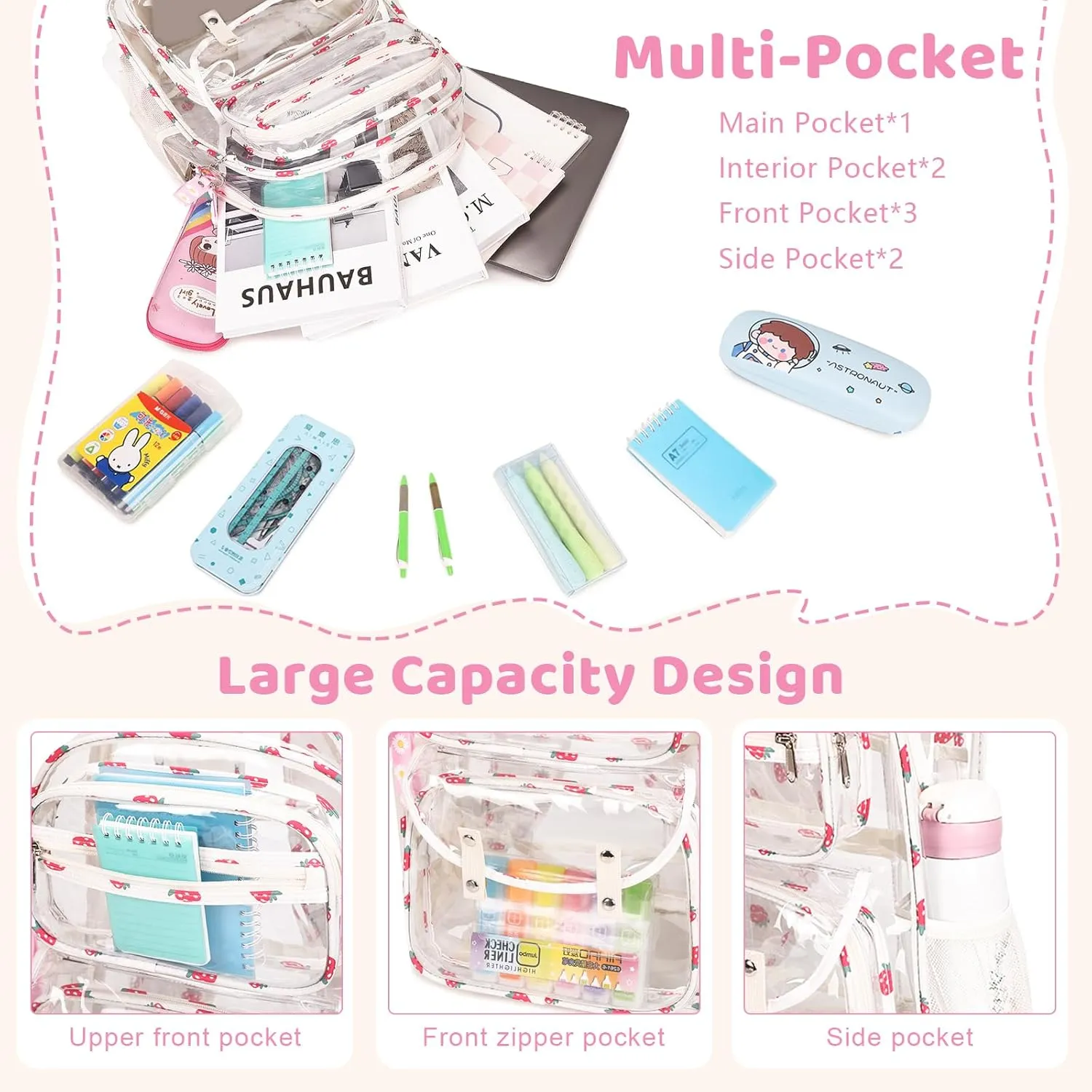 Clear Backpack for Boys Girls - 3 Pcs Clear Heavy Duty with Lunch Bag - See Through Backpack Stadium Approved