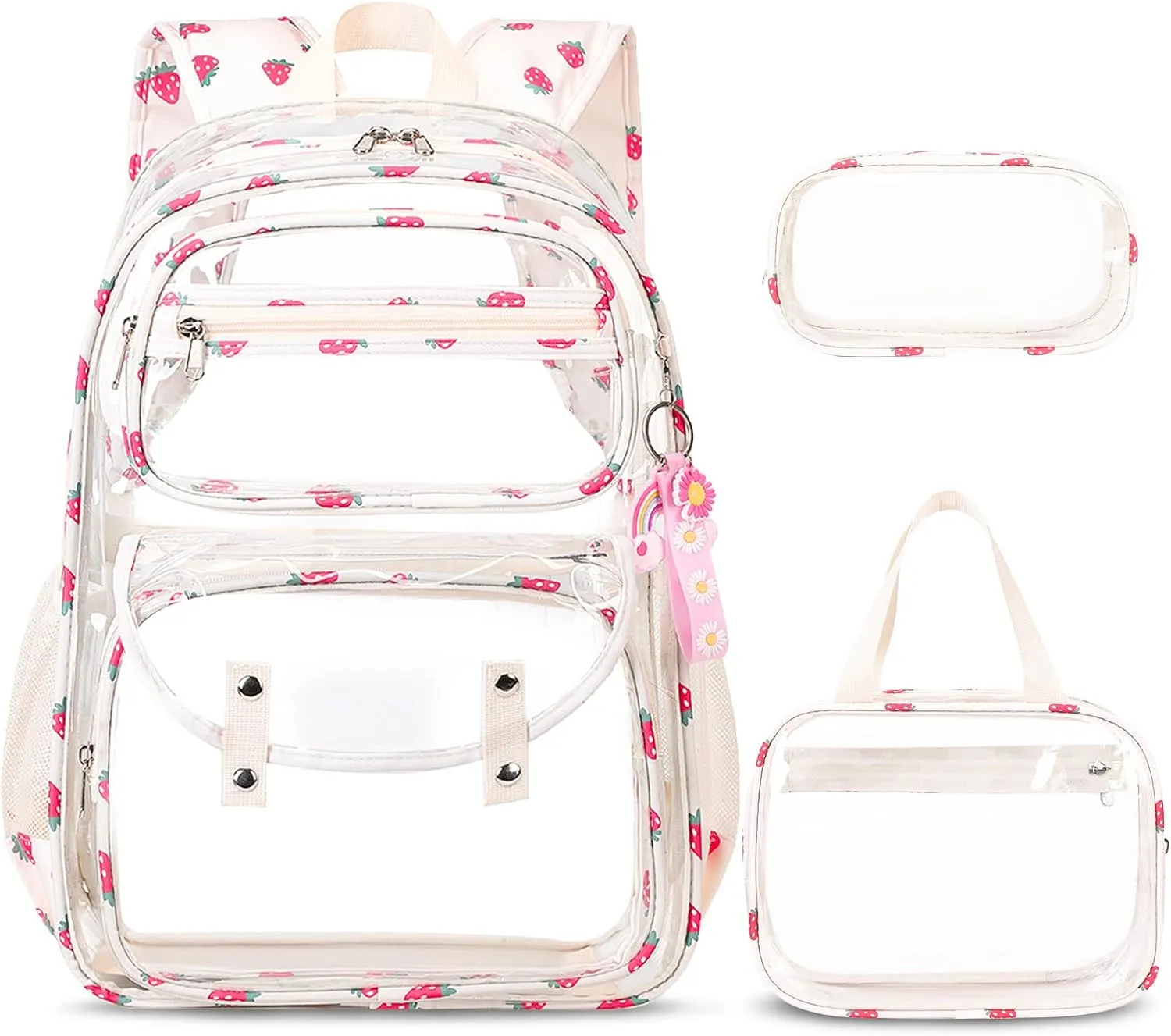 Clear Backpack for Boys Girls - 3 Pcs Clear Heavy Duty with Lunch Bag - See Through Backpack Stadium Approved