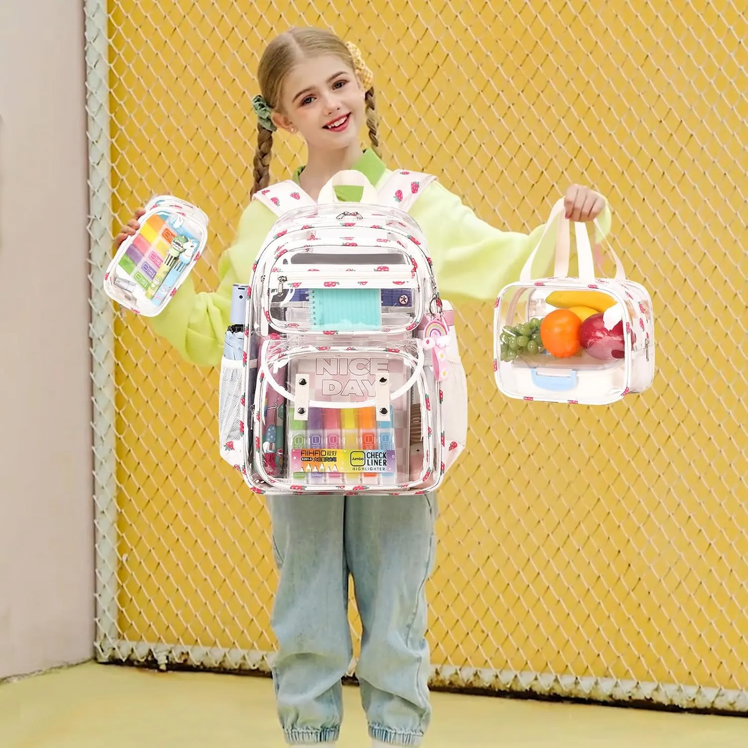 Clear Backpack for Boys Girls - 3 Pcs Clear Heavy Duty with Lunch Bag - See Through Backpack Stadium Approved