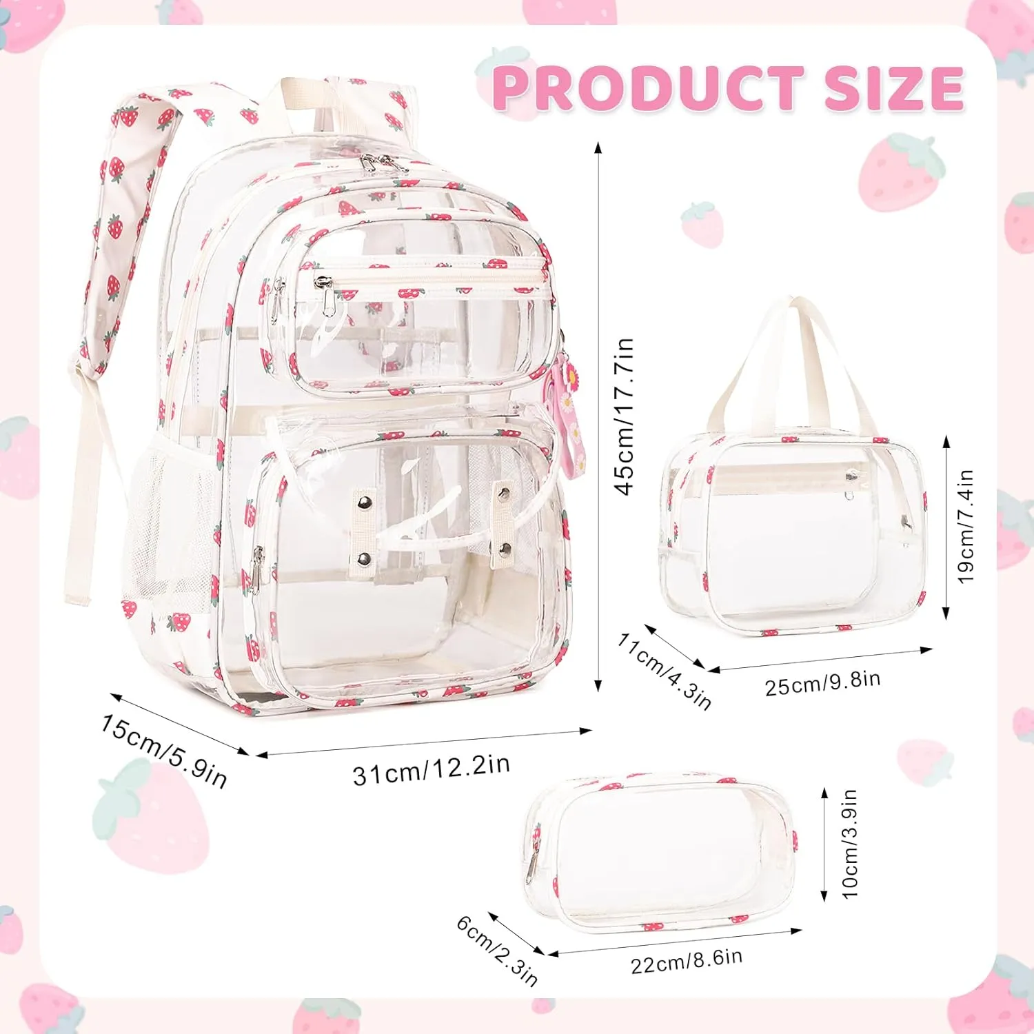Clear Backpack for Boys Girls - 3 Pcs Clear Heavy Duty with Lunch Bag - See Through Backpack Stadium Approved