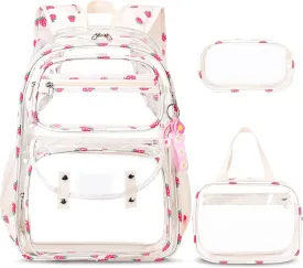 Clear Backpack for Boys Girls - 3 Pcs Clear Heavy Duty with Lunch Bag - See Through Backpack Stadium Approved