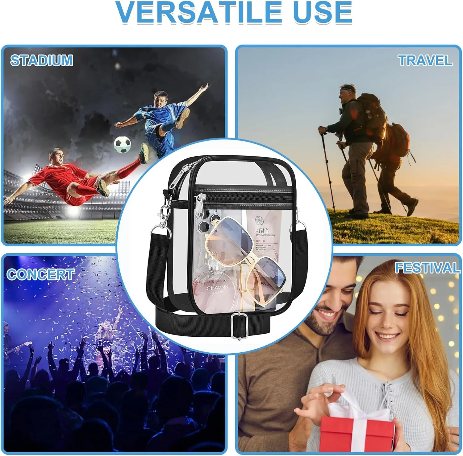 Clear Bag for Stadium Events Small Mini Clear Purse Bag for Stadium Concerts Sports Events Festivals