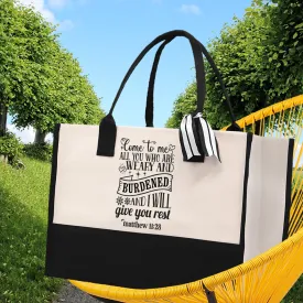 Come To Me All You Who Are Weary And Burdened Matthew 11:28 Religious Tote Bag for Women Bible Verse Canvas Tote Bag Religious Church Gifts