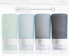 Condiment Squeeze Bottles for Sauces, 2-oz Mini Silicone Salad Dressing Container to Go with Reusable Sandwich Bag, Leakproof Ketchup Bottle for Bento Lunch Box, 4 Pack, Gray
