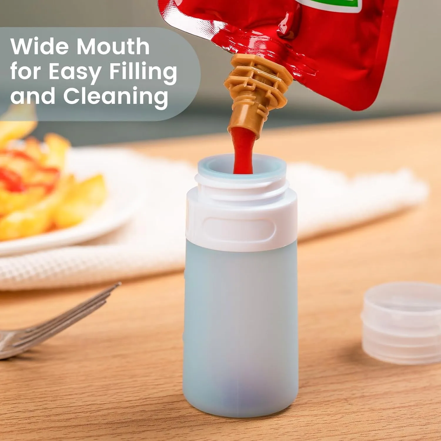 Condiment Squeeze Bottles for Sauces, 2-oz Mini Silicone Salad Dressing Container to Go with Reusable Sandwich Bag, Leakproof Ketchup Bottle for Bento Lunch Box, 4 Pack, Gray