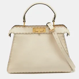 Cream Selleria Leather Medium Peekaboo ISeeU Top Handle Bag