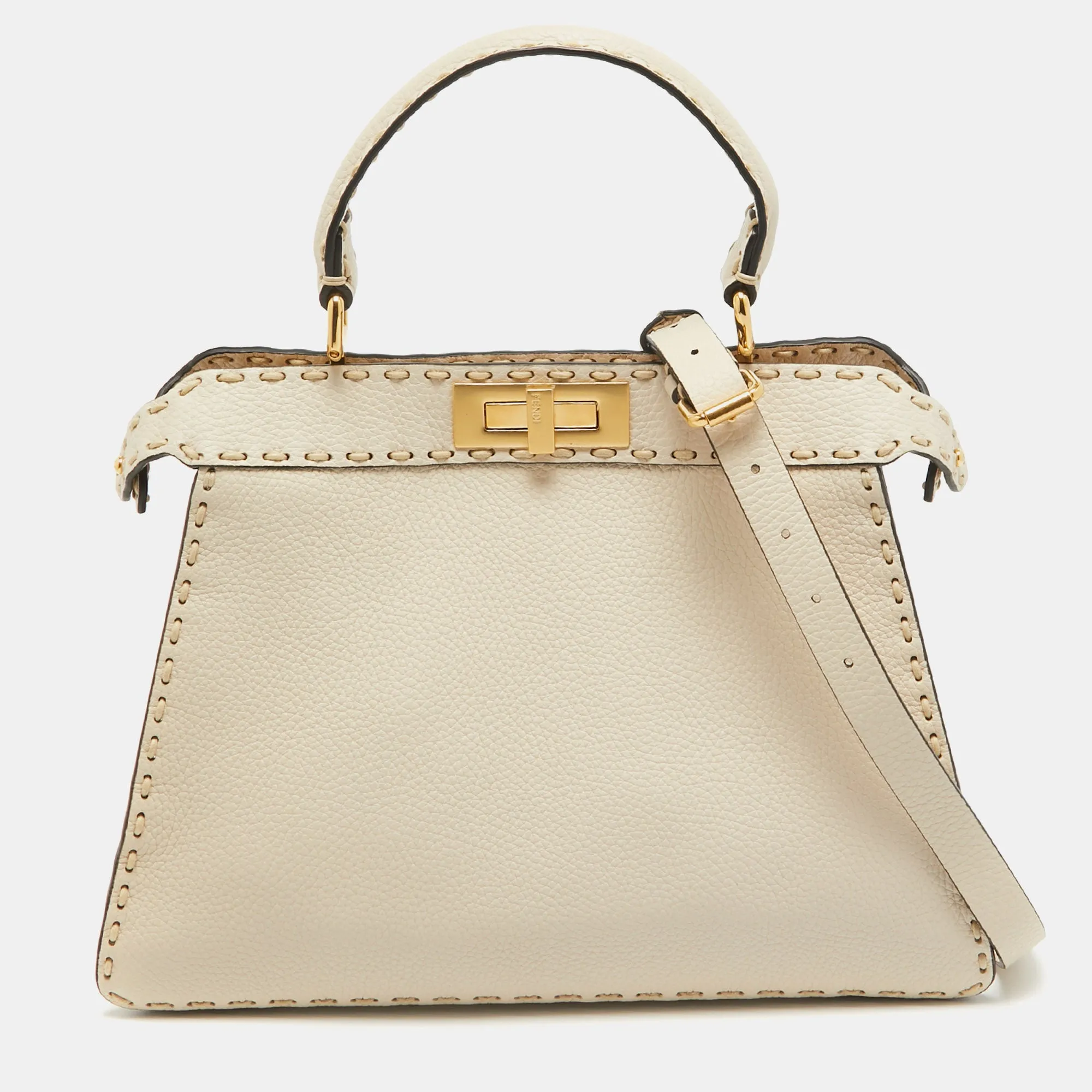 Cream Selleria Leather Medium Peekaboo ISeeU Top Handle Bag