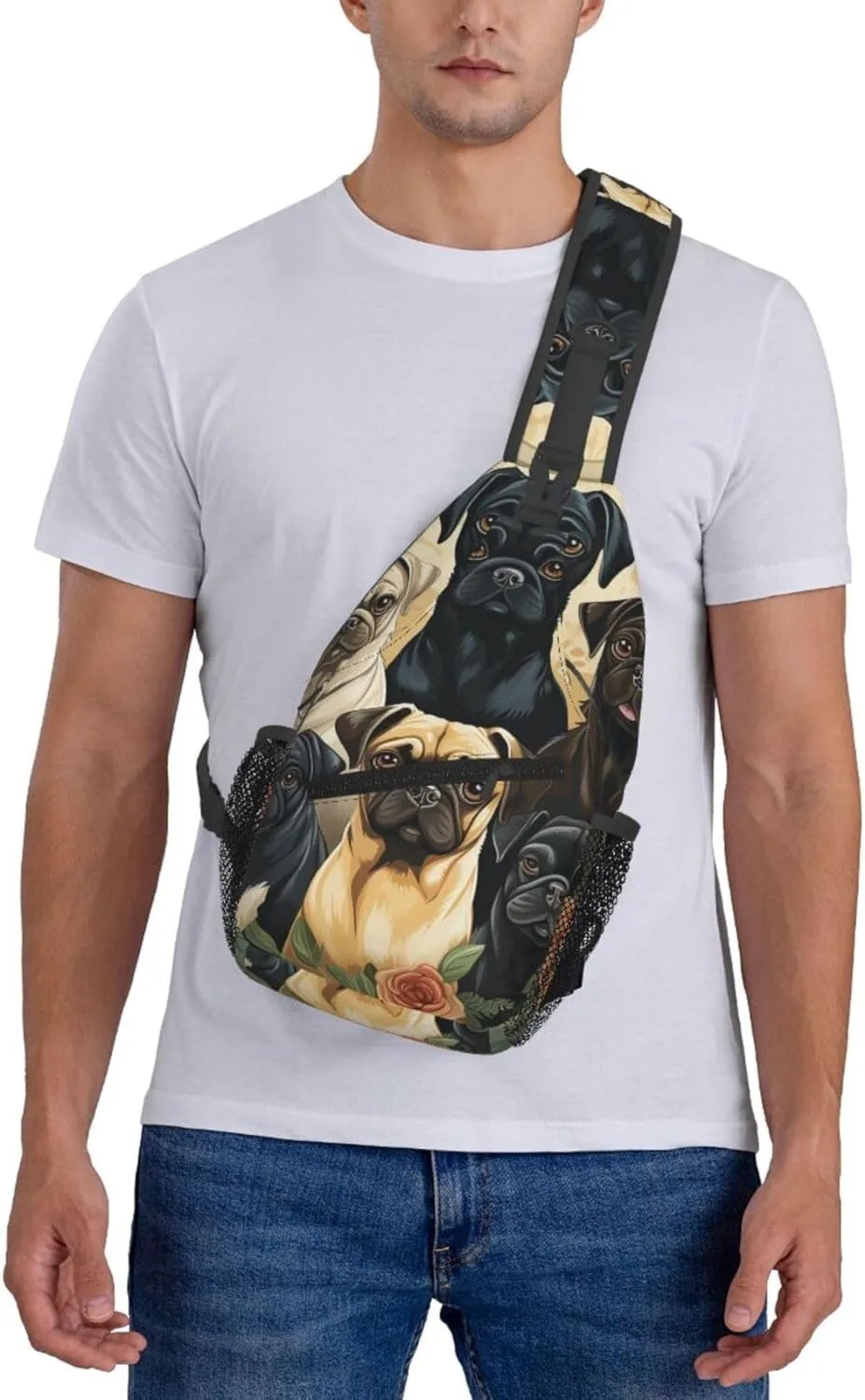 Crossbody Bag for Women Men Pug Chest Bag Crossbody Sling Bag Adjustable Shoulder Bag