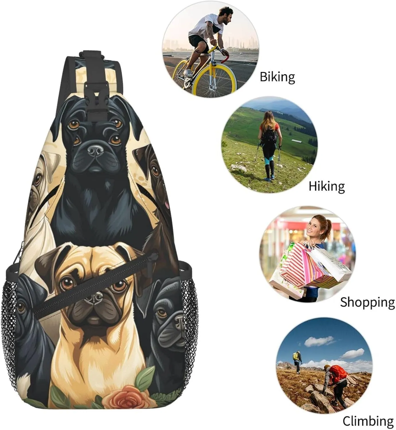 Crossbody Bag for Women Men Pug Chest Bag Crossbody Sling Bag Adjustable Shoulder Bag