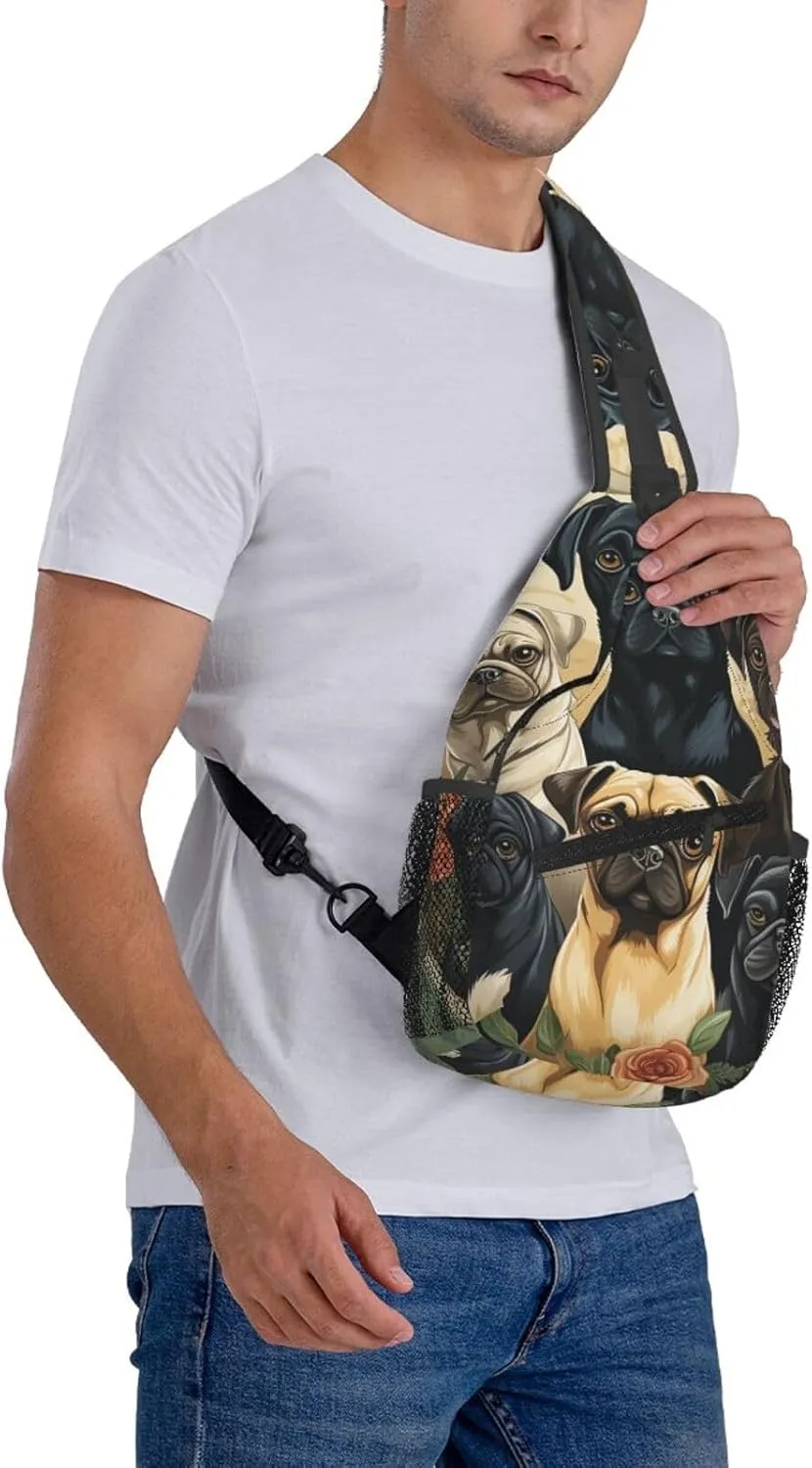 Crossbody Bag for Women Men Pug Chest Bag Crossbody Sling Bag Adjustable Shoulder Bag
