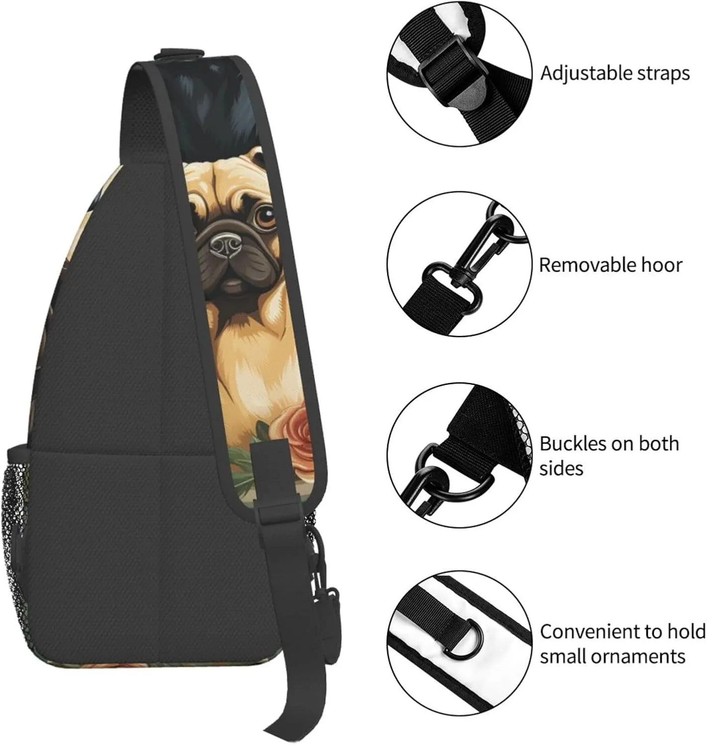 Crossbody Bag for Women Men Pug Chest Bag Crossbody Sling Bag Adjustable Shoulder Bag