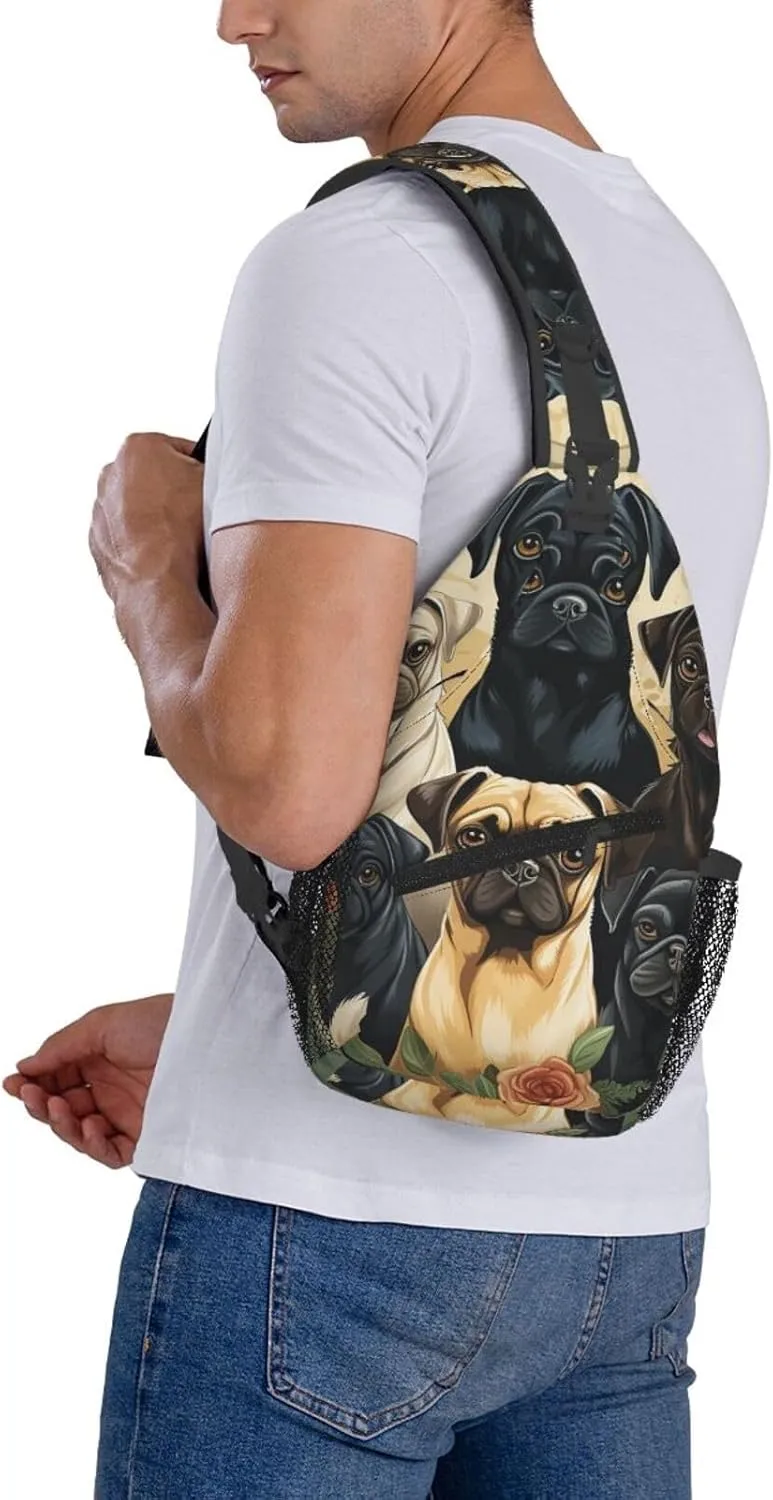 Crossbody Bag for Women Men Pug Chest Bag Crossbody Sling Bag Adjustable Shoulder Bag