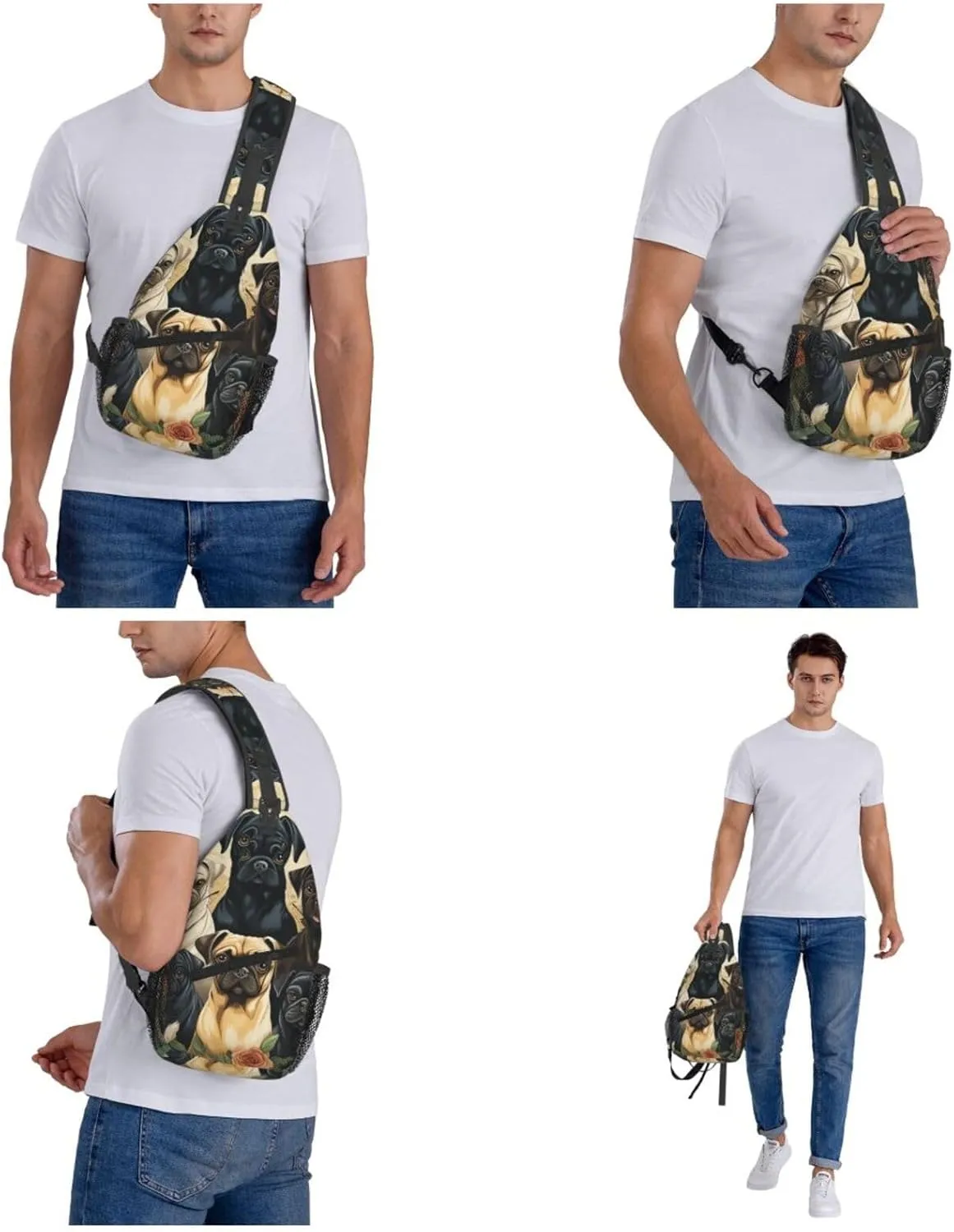 Crossbody Bag for Women Men Pug Chest Bag Crossbody Sling Bag Adjustable Shoulder Bag