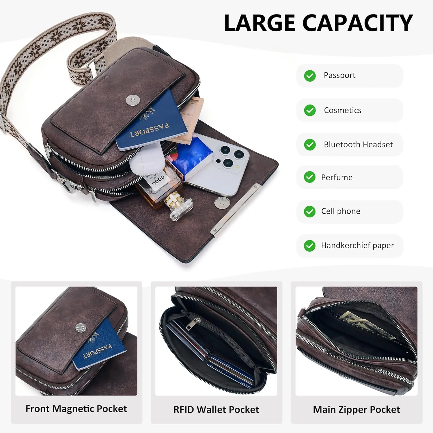 Crossbody Bags for Women Small Crossbody Wallet Purses with Card Slots Leather Shoulder Handbags Travel/Daily Use