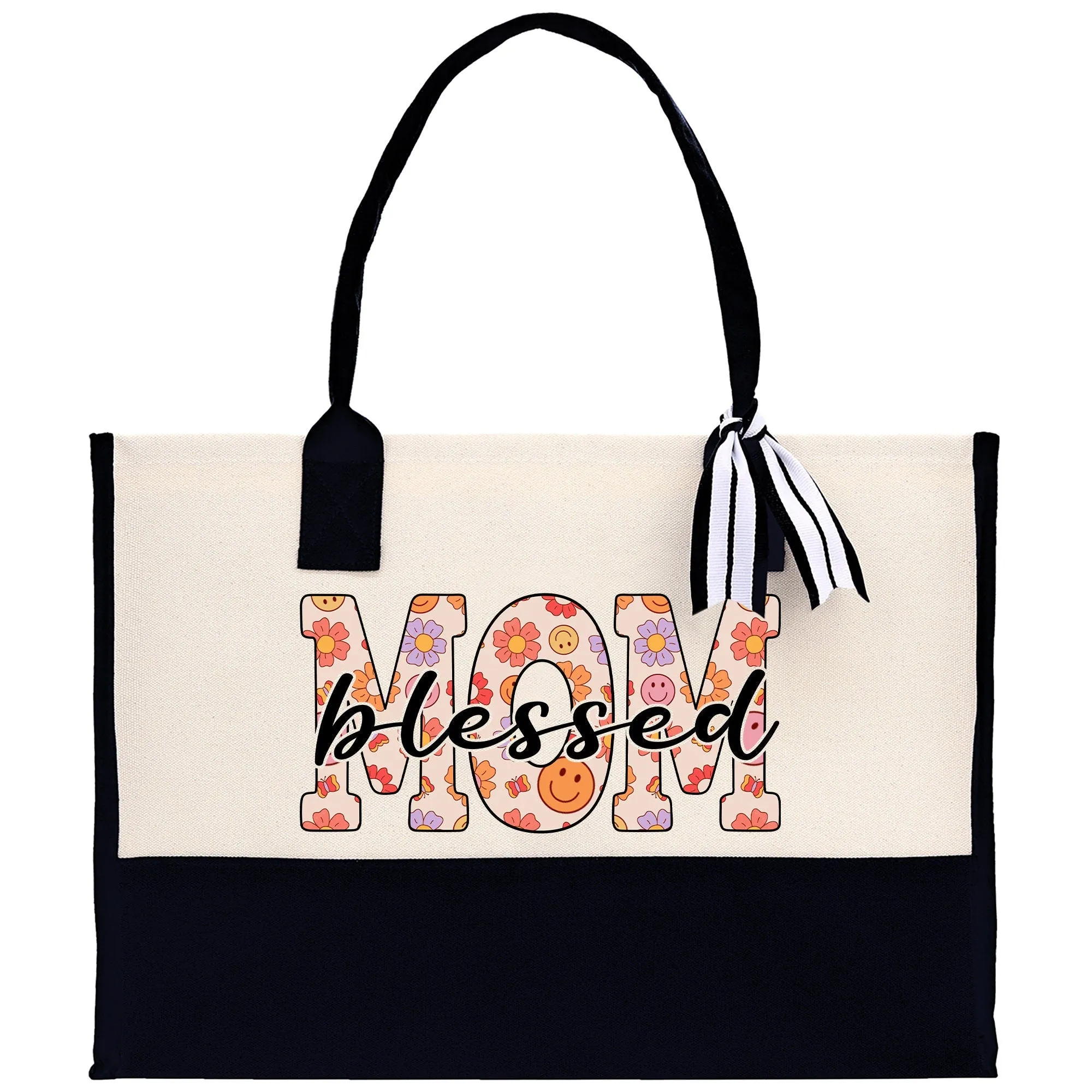Cute Floral Blessed Mom Cotton Canvas Tote Bag Mom Gift Mom Bag Mom Shopping Bag New Mom Gift Best Mom Ever Bag Boy Girl Mama Tote
