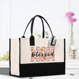 Cute Floral Blessed Mom Cotton Canvas Tote Bag Mom Gift Mom Bag Mom Shopping Bag New Mom Gift Best Mom Ever Bag Boy Girl Mama Tote