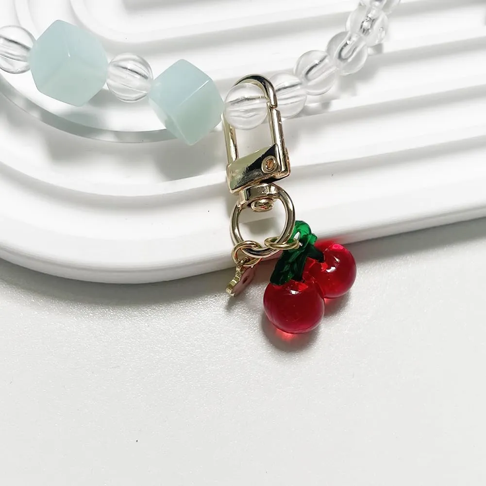 Cute Jelly Cherry Keychain 3pcs Set Fruit Shape Small Pendant Key Chain Bag Charm Car Key Ring