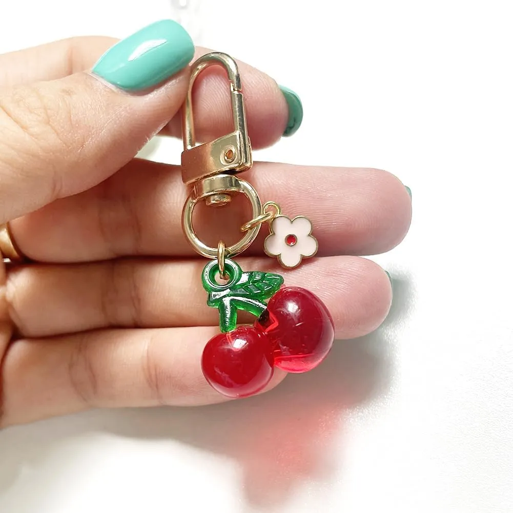 Cute Jelly Cherry Keychain 3pcs Set Fruit Shape Small Pendant Key Chain Bag Charm Car Key Ring